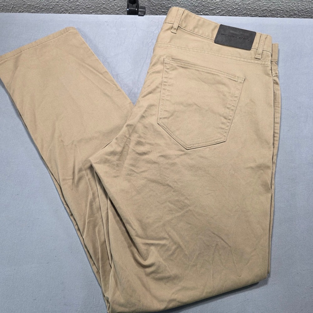 Michael Kors Parker Slim Fit Tan Khaki Pants Mens 36x32‎ Cotton Stretch Chinos